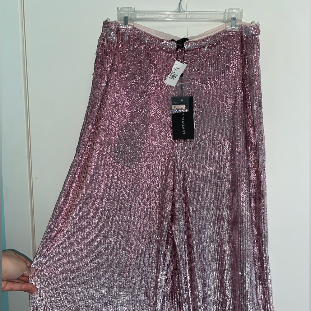 NWT Emily Shalant Ice Pink Sequin Palazzo Pants Size 14